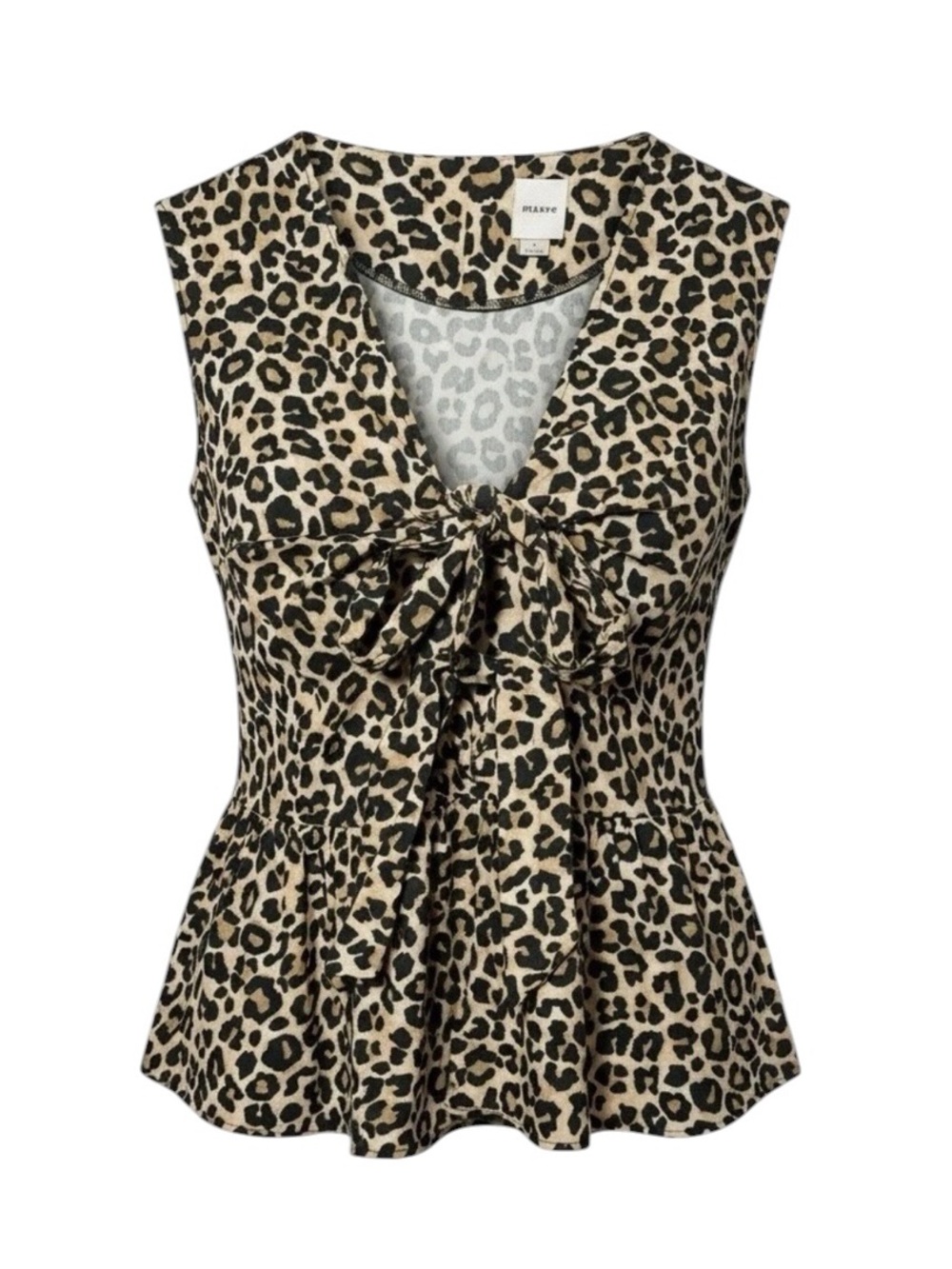 Maeve Cotton Leopard Print Sleeveless Tie Front Blouse Size Large